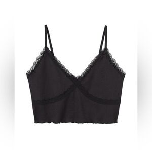 H&M Lace Trim V-Neck Ribbed Tank Size 2XL Black